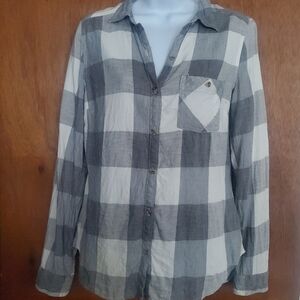Maurices Gray and White Plaid Button Down Shirt